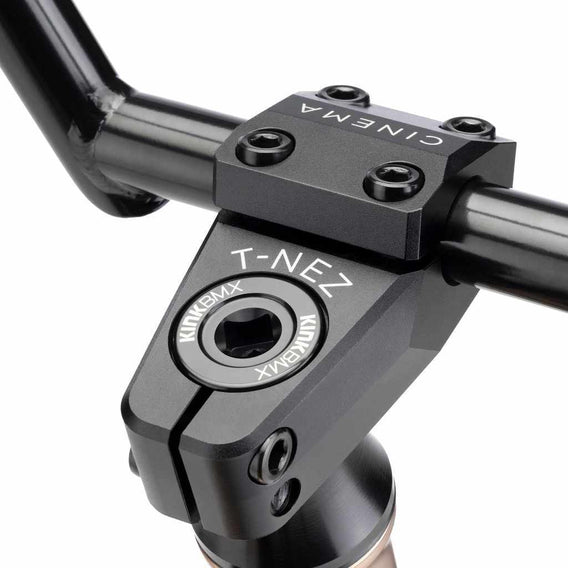 Close up of Cinema Martinez CNC top load stem built up on a mojave bronze Kink Williams BMX bike