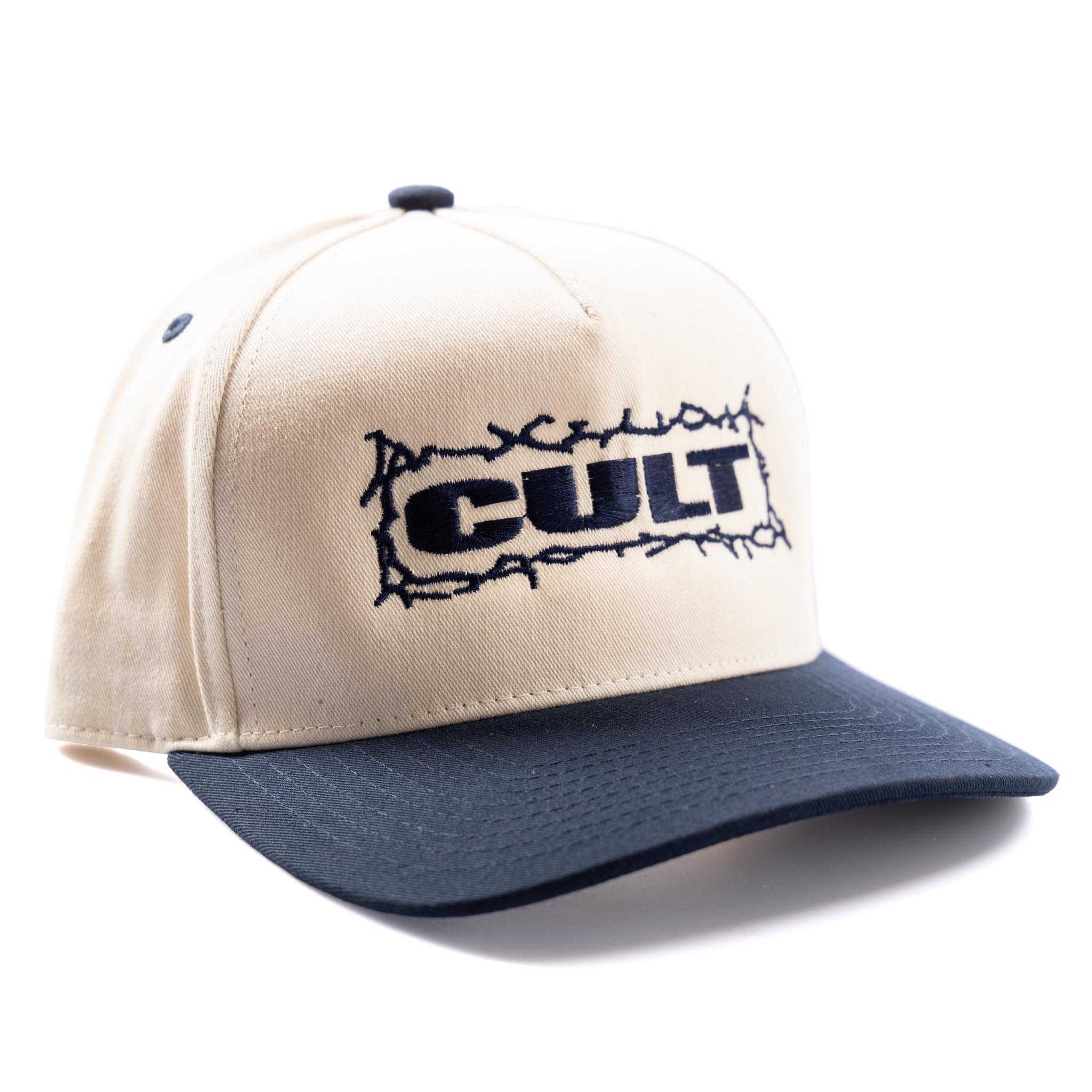 Cult Bolts Cap - Cream / Blue Angled | Backyard UK BMX Shop Hastings
