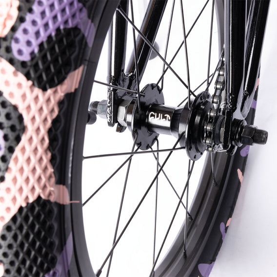 Cult 2024 Juvenile 18" BMX Bike - Black With Purple Camo Tyres 18" | Backyard UK BMX Shop