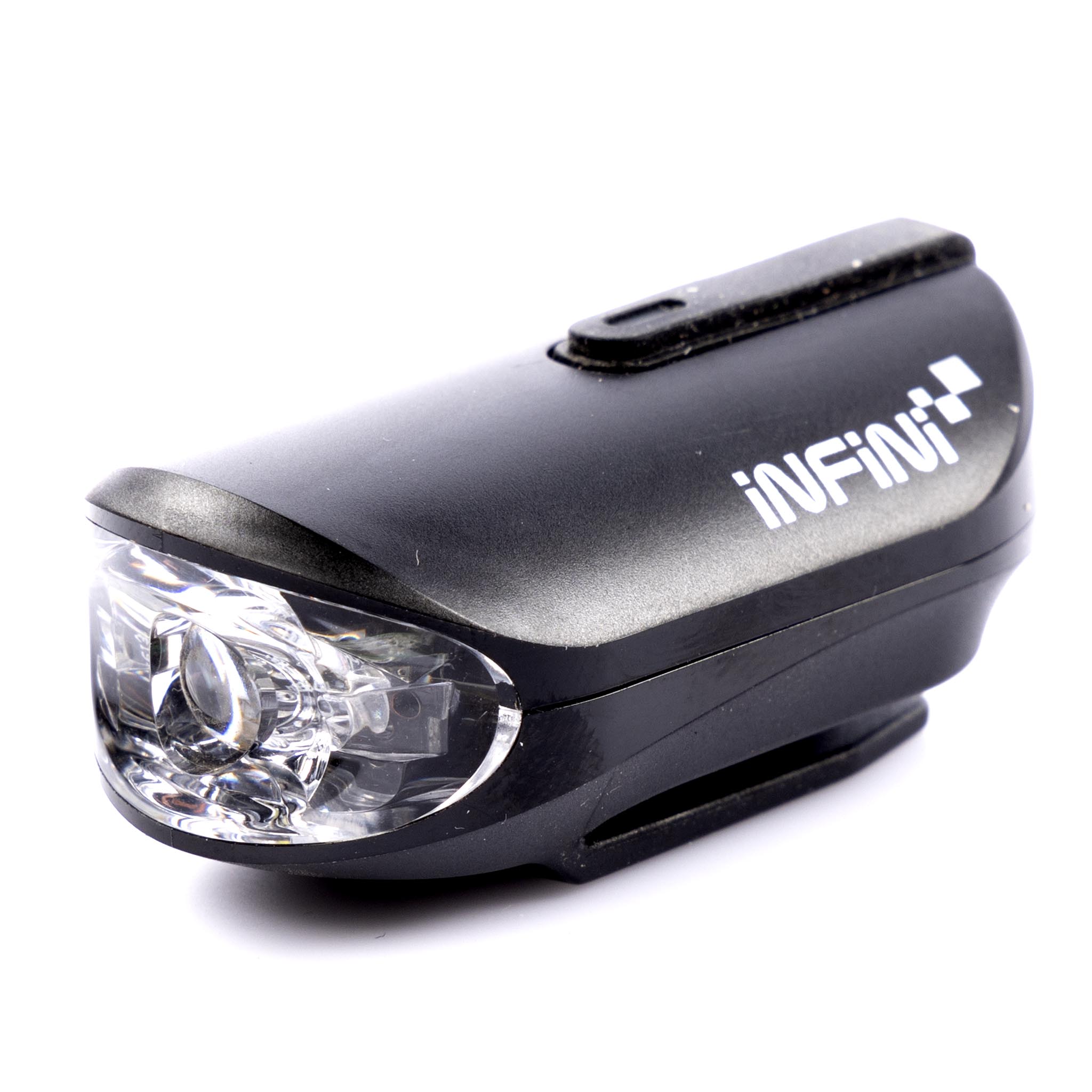 Infini Olley Rechargable Front Light - Black front angle | Backyard UK BMX Shop