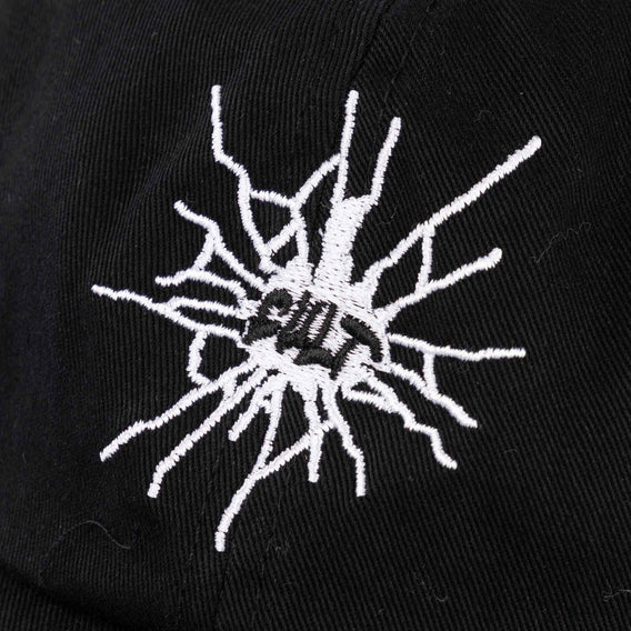Black sweatshirt with a white embroidered design on a black background