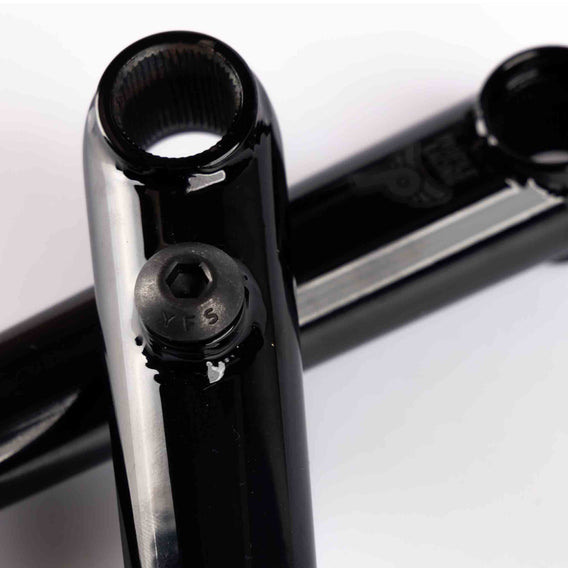 Profile Race RHD Cranks - Black close up detail of the sprocket bolt located inside the crane arm