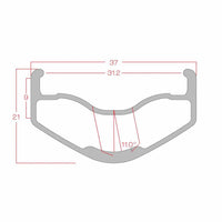 Technical drawing of a cross section of the Alienation Vandal BMX rim with dimensions