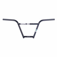 This photos shows the front side of the Cult BMX Begin Cuatro 4 piece handlebars in black photographed on a white background