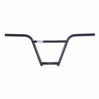 This photos shows the back side of the Cult BMX Begin Cuatro 4 piece handlebars in black photographed on a white background