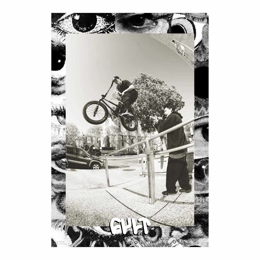 Black and white poster of Devon Smillie taken by Pat Freyne photographed on a white background