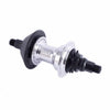 Angled view of Cult Hybrid RHD rear hub in silver on a white background