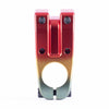 Bottom view of Cult Redemption top load stem in Rasta colourway on a white background