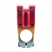 Bottom view of Cult Redemption top load stem in Rasta colourway on a white background