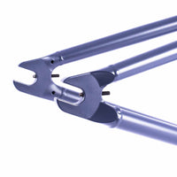 Close up of the investment cast dropouts on the Cult Shorty frame in Blue on a white background