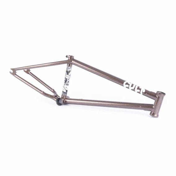 Bicycle frame with 'Cult' branding on a white background
