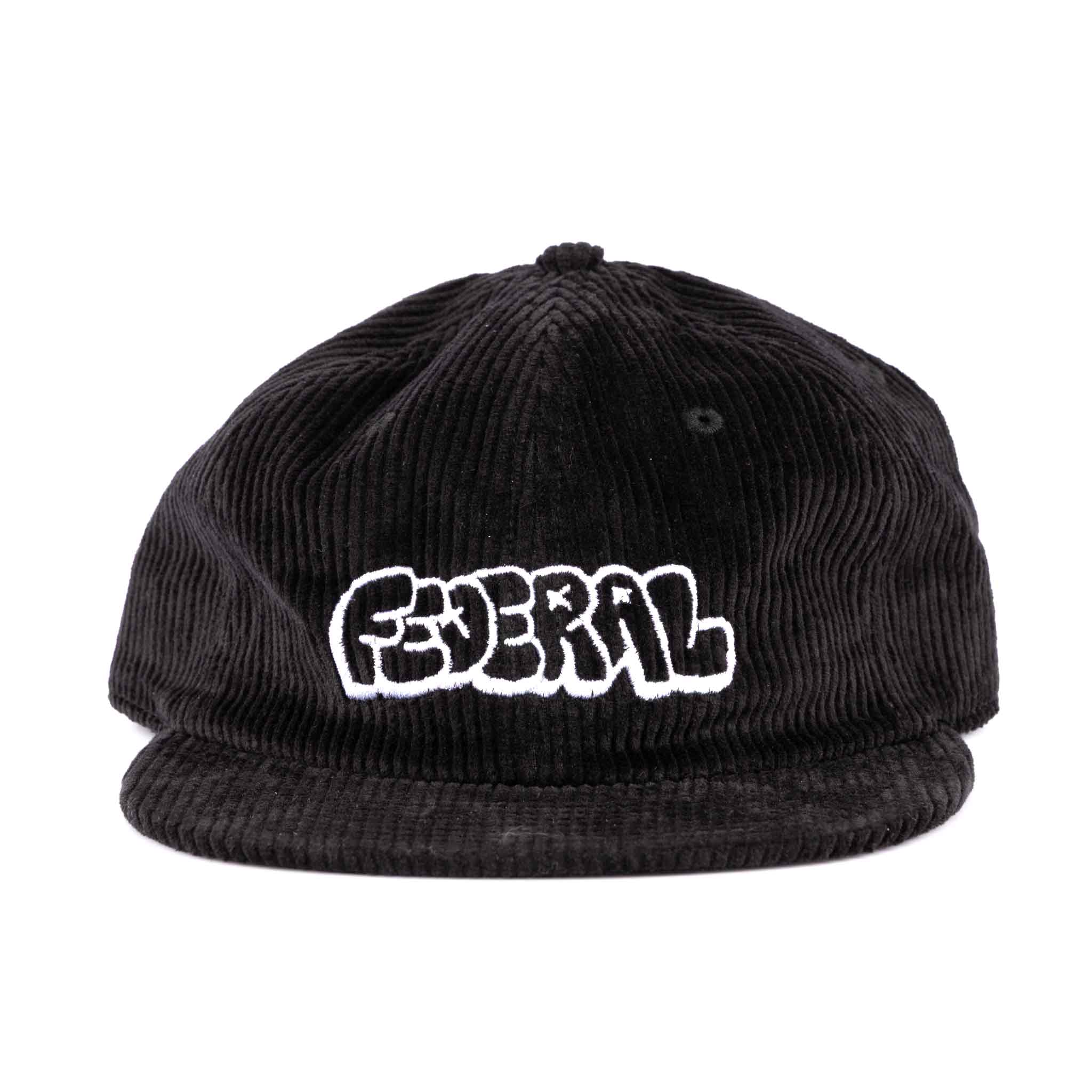 Black corduroy cap with 'FEDERAL' logo on a white background