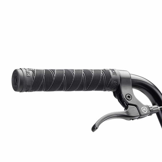 Kink ACE flangeless right hand grip in black with black Mission Token lever built on to a Kink Gap BMX bike