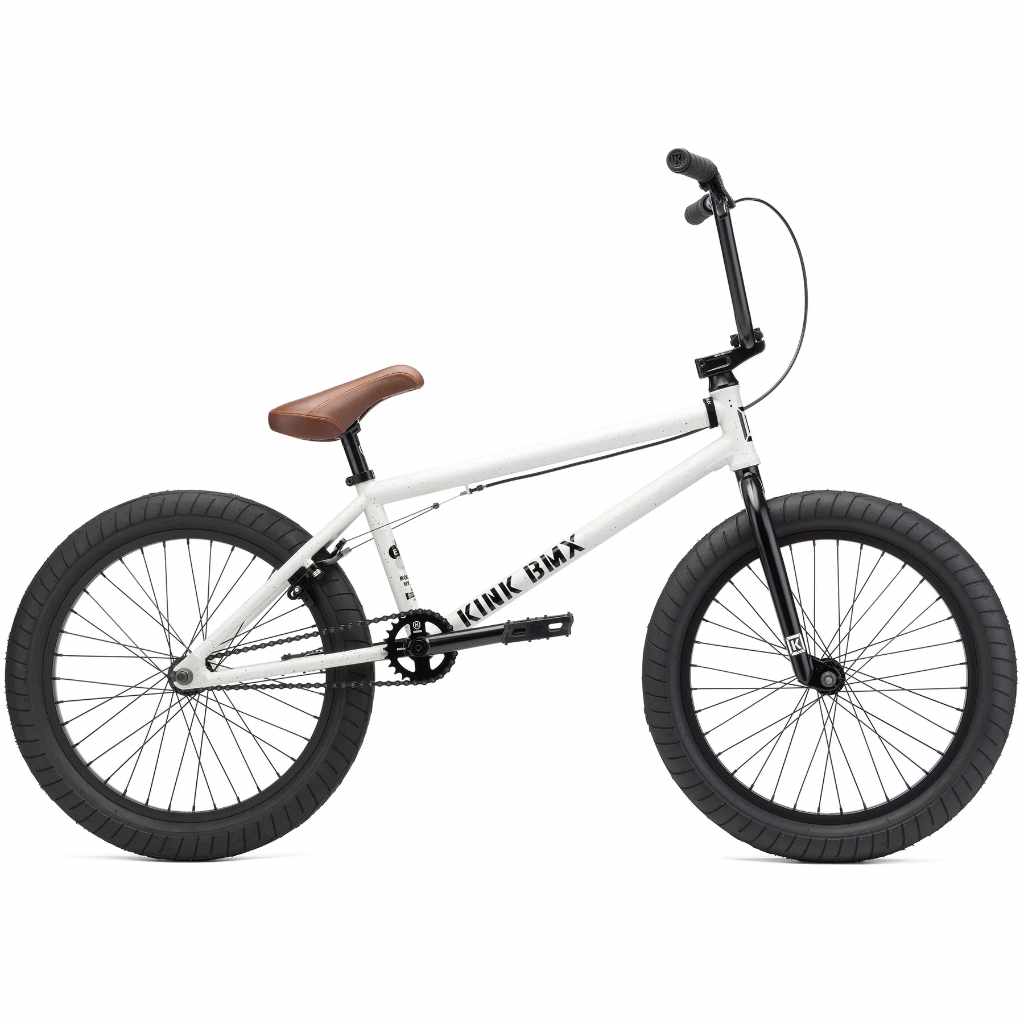 Side view of Kink Gap XL 20 inch BMX bike in Terrazzo White photographed on a white background