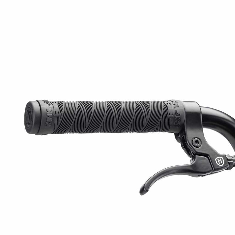 Kink ACE flangeless right hand grip in black with black Mission Token lever built on to a Kink Launch BMX bike