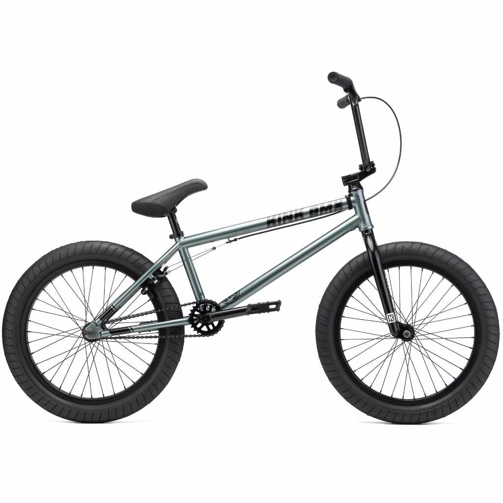 Side view of Kink Whip XL 20 inch BMX bike in slate grey photographed on a white background