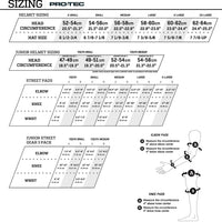 Pro-Tec size guide for bmx helmets and pads
