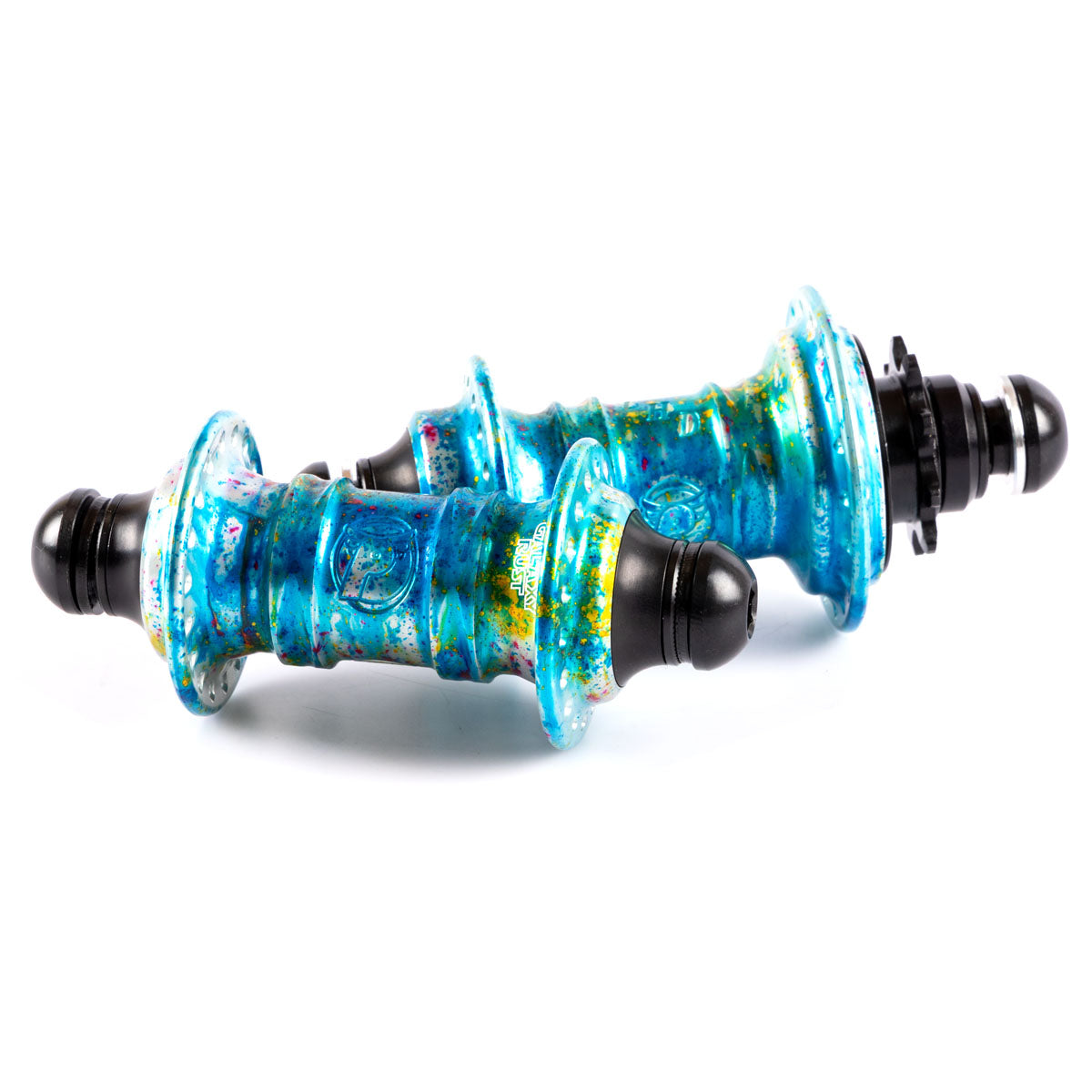 pair of Profile Mini Front & Rear LHD BMX Hubs in Galaxy Rust colour on white background | Backyard UK BMX Shop