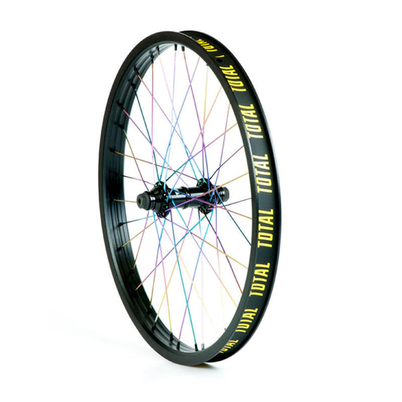Total Bmx Techfire Front Wheel Black With Rainbow Spokes 10mm