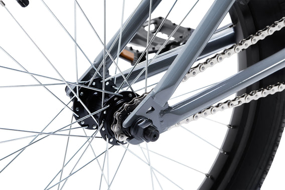 Tribal Trap Grey BMX rear hub and dropout on a white background