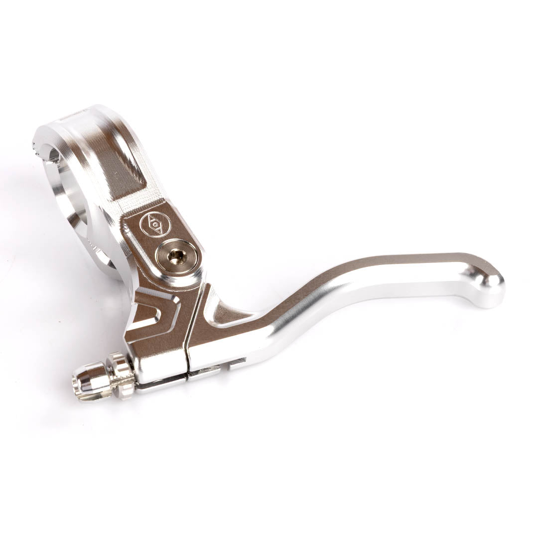 Alienation Fulcrum Brake Lever Left Hand Silver showing the polished CNC machined finish and barrel adjuster.