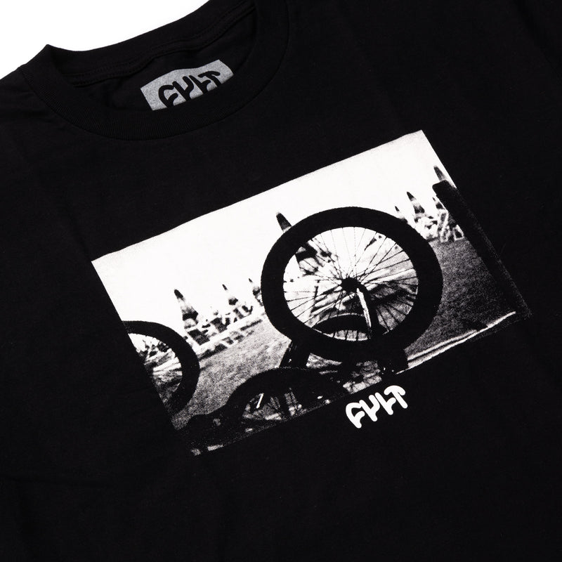 Cult Wheels T-Shirt - Black Detail | Backyard UK BMX Shop