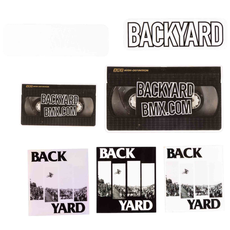 Backyard BMX Stickers 7 Pack neatly laid out