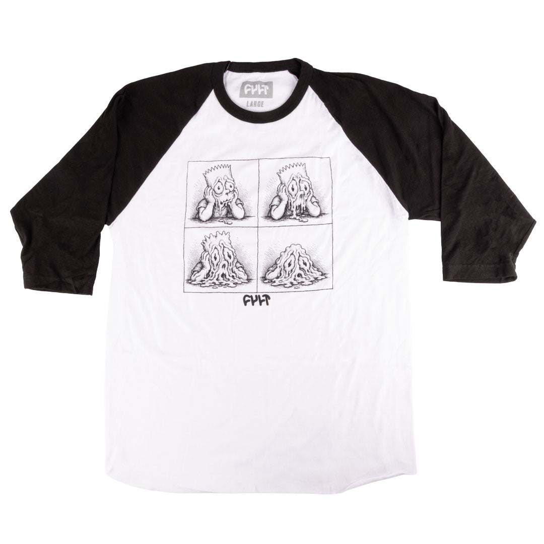 cult melted raglan 3/4 sleeve t-shirt backyard bmx