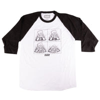 cult melted raglan 3/4 sleeve t-shirt backyard bmx