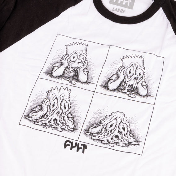 cult melted raglan 3/4 sleeve t-shirt backyard bmx