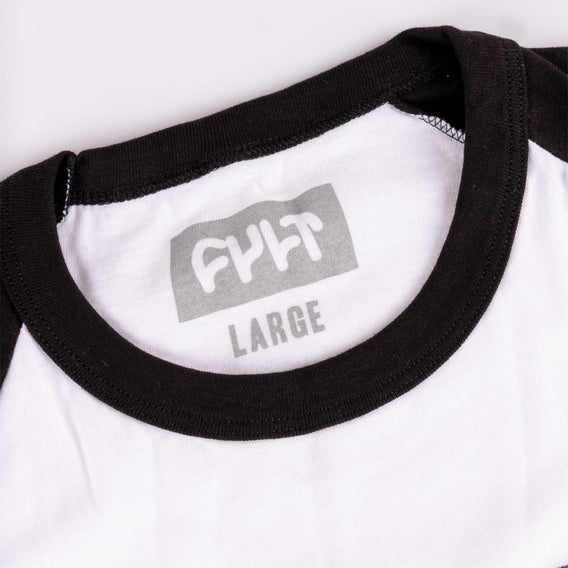 cult melted raglan 3/4 sleeve t-shirt backyard bmx