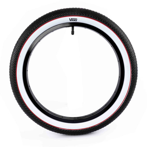 Cult 18" Vans Tyre - Black With White Sidewall And Red Stripe 2.30"