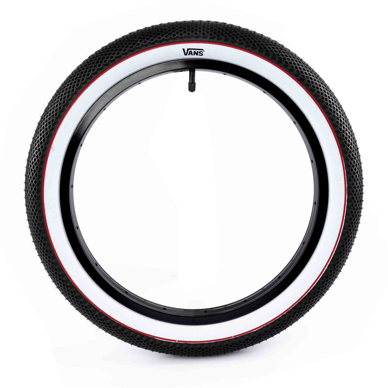 Cult 18" Vans Tyre - Black With White Sidewall And Red Stripe 2.30"