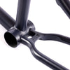 Close-up of a navy blue cult bmx frame wishbone on a white background