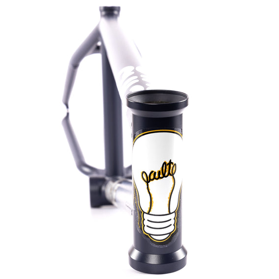 Bicycle frame with a white and black design on a white background