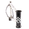 Bicycle frame with black checkered decal on a white background