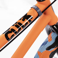 Cult 2024 Gateway BMX Bike - Orange With Black Parts And Blue / Orange Camo Tyres 20.5" Front End | Backyard UK BMX Shop Hastings