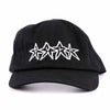 Black cap with white star design on a white background