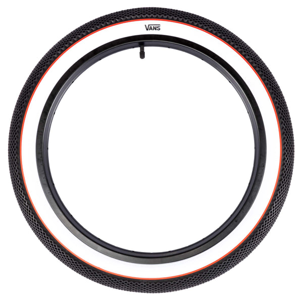 Cult Vans tyre Black with white sidewall and red stripe 2.35