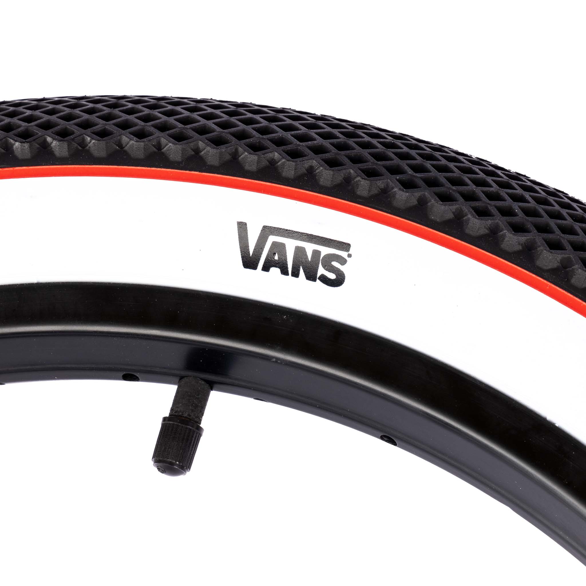 Cult Vans tyre Black with white sidewall and red stripe 2.35