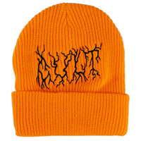 Cult Metal Beanie in orange photographed on a white background