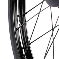 Close-up of a cult bmx match v2 rim  and spokes on a white background