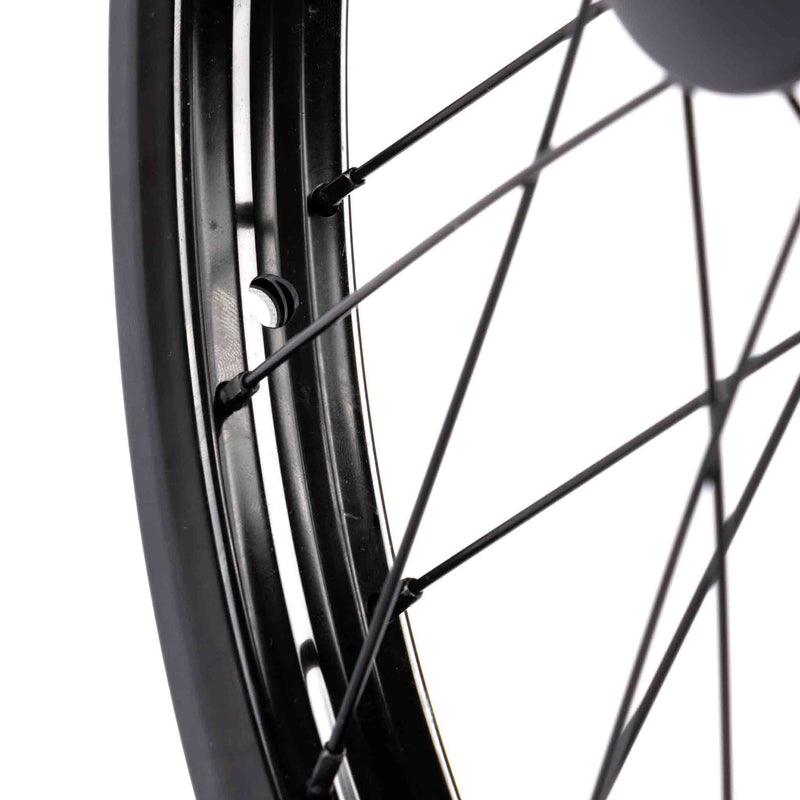 Close-up of a cult bmx match v2 rim  and spokes on a white background