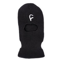 Black knit balaclava with a white C logo on a white background