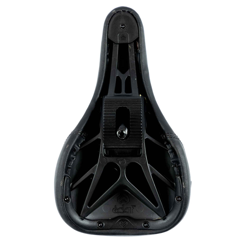 Black bicycle seat on a white background