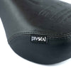 Black bicycle seat with 'Pivotal' brand label on a white background