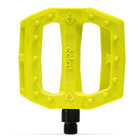 Yellow bicycle pedal with black axle on a white background