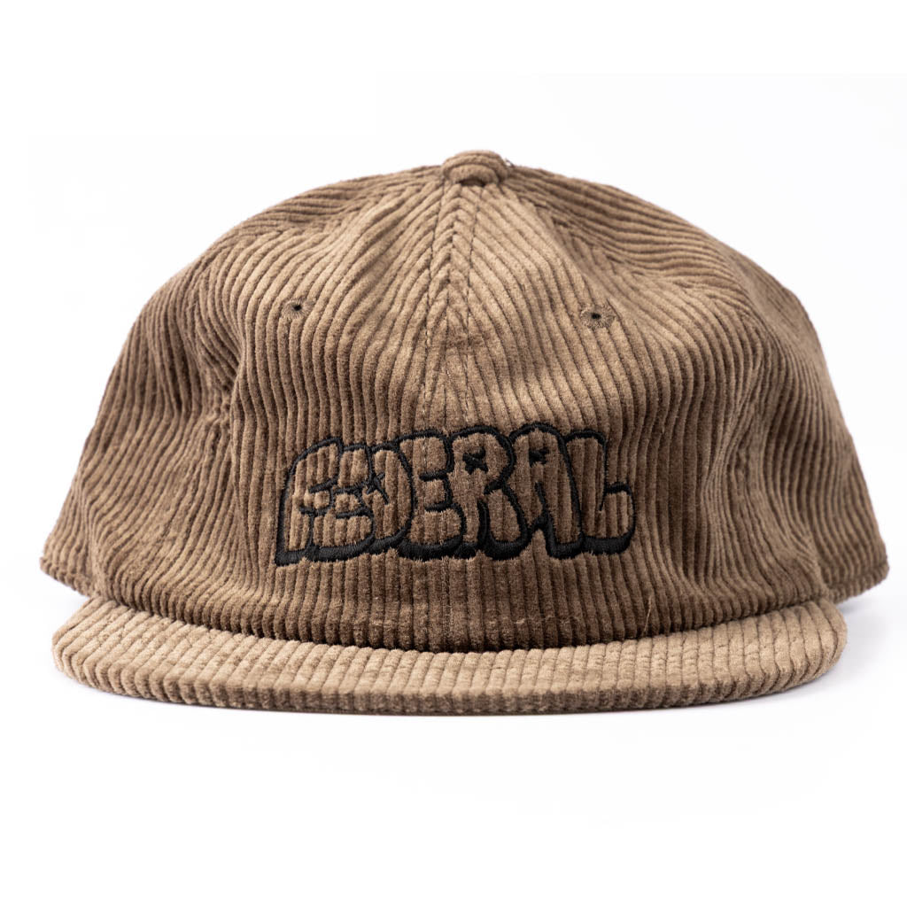 Brown corduroy cap with 'Federal' logo on a white background