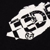 Close up photo of the a section of the front print on the Federal Marble t-shirt in black