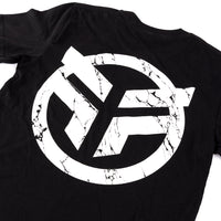 Close up photo of the back print Federal Marble black t-shirt